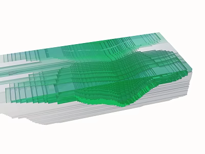 Modern Green Transparent Coffee Table With Layered Glass Structure Design 3d model