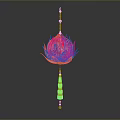 Red Lotus Shaped Clothing Accessory With Green Beads And Red White Striped Design