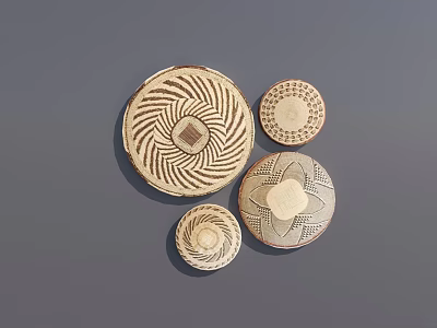 Handcrafted Circular Wall Decor with Various Sizes and Textured Patterns in Natural Tones 3d model