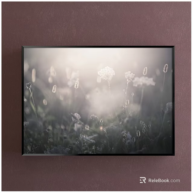 Framed Plant Painting On Wall With White Flowers And Soft Natural Light 3d model 