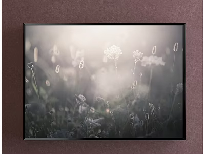 Framed Plant Painting On Wall With White Flowers And Soft Natural Light 3d model