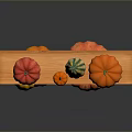 Various Colorful Pumpkins with Different Shapes Displayed on Three Tiered Wooden Shelves