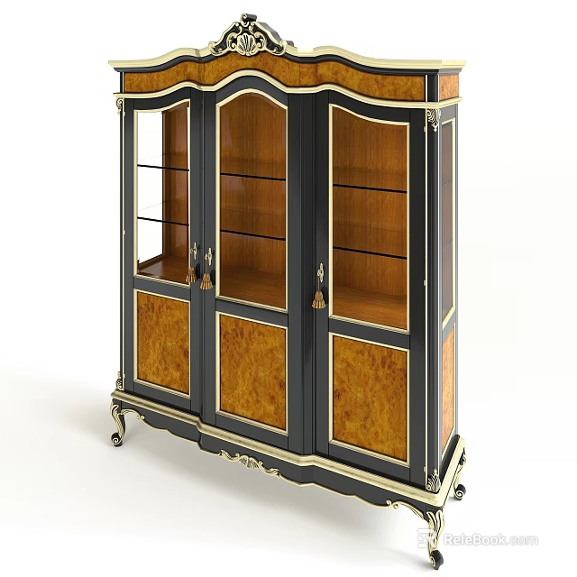 Vintage Wine Cabinet With Glass Display Doors And Wooden Frame Accent Details 3d model 