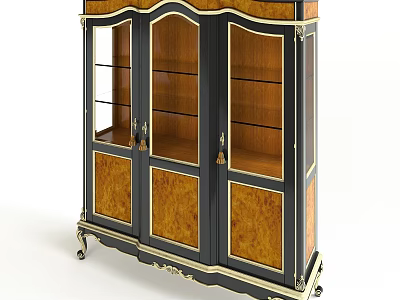 Vintage Wine Cabinet With Glass Display Doors And Wooden Frame Accent Details 3d model