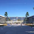 Modern School Buildings With Green Campus Playground Lush Trees And Roads