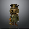 Halloween Themed Pumpkin Figure In Military Uniform With Cap And Lantern