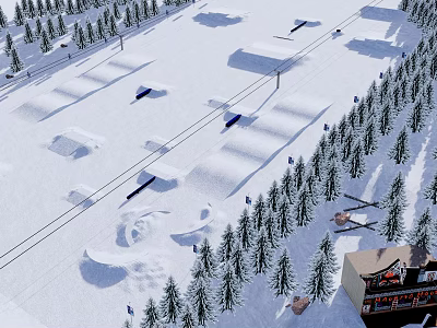 Scenic Ski Resort Scene With Snowy Slopes Cable Car And Pine Trees 3d model