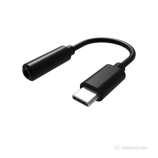 Black USB C to 3.5mm Audio Adapter Cable For Device Audio Connection 3d model 