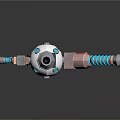 Mechanical Structure With Long Rod Red Blue White Top Assembly And Connected Parts