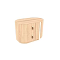 Light Oak Curved Wooden Nightstand With Two Drawers And Leather Pull Handles For Modern Bedroom