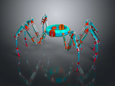 Game Movie Spider Robot Character With Blue Circular Body And Silver Red Mechanical Legs 3d model