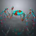 Game Movie Spider Robot Character With Blue Circular Body And Silver Red Mechanical Legs