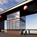 Royal Entrance Gate Featuring Modern Brown Structure Red Lanterns And Glass Door