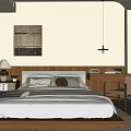 Modern Minimalist Bedroom Interior Featuring Wooden Bed Gray Linens Desk And Natural Light