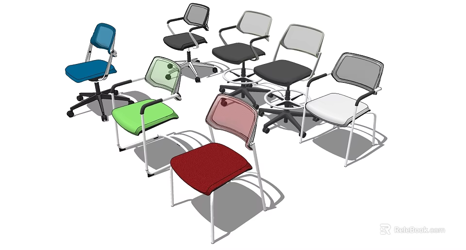 Office Chairs With Various Styles Multiple Colors And Ergonomic Comfort Design 3d model 