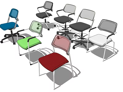 Office Chairs With Various Styles Multiple Colors And Ergonomic Comfort Design 3d model