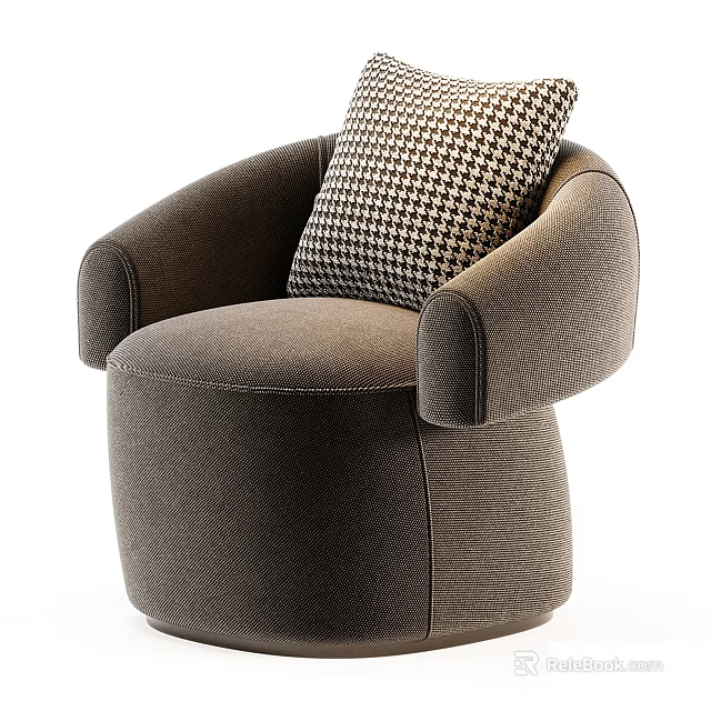 Brown Upholstered Accent Chair With Rounded Arms And Houndstooth Pillow 3d model 