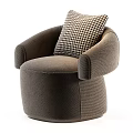 Brown Upholstered Accent Chair With Rounded Arms And Houndstooth Pillow