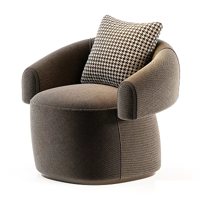 Brown Upholstered Accent Chair With Rounded Arms And Houndstooth Pillow 3d model