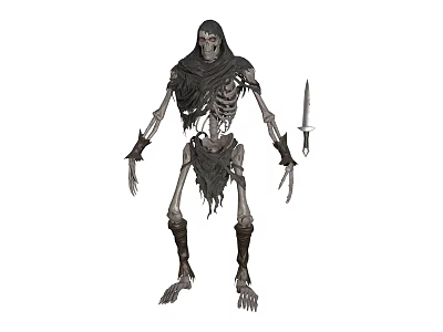 Dark Fantasy Undead Skeleton Warrior Character In Tattered Clothing Holding Sword 3d model