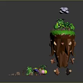 Cartoon Scene With Floating Island Green Grass Trees Purple Clouds And Colorful Mushrooms