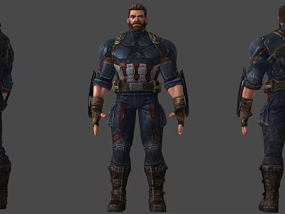 Game And Movie Character Blue Uniform With Star Emblem Muscular Build Multiple Angle Views 3d model