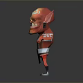 Red Horned Fantasy Game Character 3D Model With Green Tattoos And Block Arms