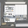 Home Tatami Double Bedside Table Wardrobe Bed Backrest Chandelier Table Lamp 3d model