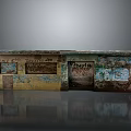 Old Weathered Storefront Facade With Peeling Paint Graffiti And Roll Up Door