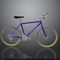 Modern Purple Mountain Bicycle With Yellow Rims Black Seat And Off Road Design