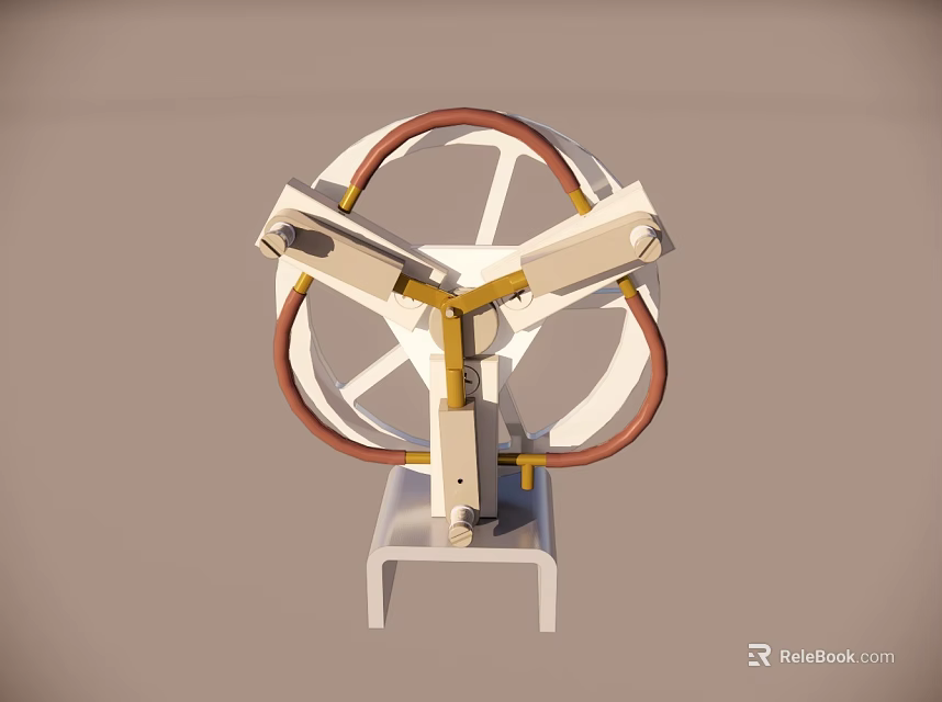 Mechanical Structure Featuring White Base Yellow Frame And Red Circular Rings 3d model 