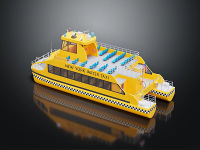 Yellow New York Water Taxi With Blue Seats And Decor 3d model