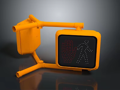 Yellow Pedestrian Traffic Light With Red Hand And Walking Figure Design 3d model