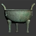 Ancient Chinese Bronze Ding Vessel With Three Legs Intricate Patterns And Handles