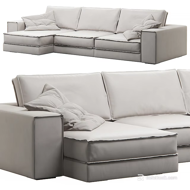 Modern Light Gray Sectional Sofa With Soft Cushions And Comfortable Armrests 3d model