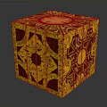 Decorative Household Cube With Yellow Red Intricate Patterns And Surface Design