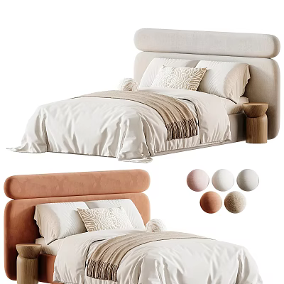 Modern Minimalist Double Bed With Upholstered Headboard And Multiple Color Options 3d model