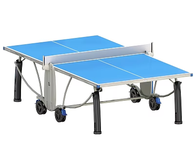 Portable Blue Table Tennis Table With Metal Frame And Wheels For Indoor Sports 3d model