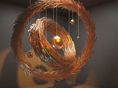 Modern Metallic Gold Spiral Pendant with Hanging Small Gold Spheres Design 3d model