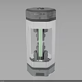 Electronic Electrical Device Featuring Metal Casing Transparent Section Internal Green Components And Cylindrical Design 3d model
