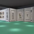 Brightly Lit Gallery Corridor With Artworks On Both Walls And Green Floor
