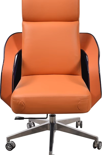Ergonomic Orange Leather Office Chair with Comfortable Padded Seat Black Armrests and Swivel Base 3d model