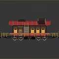 Vintage Train Carriage With Red Roof Brown Body Yellow Windows Golden Railings And Ladder