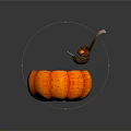 Warm Pumpkin Soup In Pumpkin Shaped Bowl With Seeds And Floating Wooden Spoon