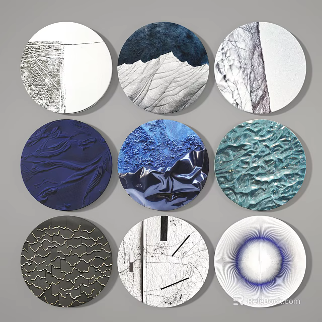 Round Frame Decorative Artworks With Various Textured Patterns For Wall Decoration 3d model