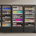 Commercial Display Refrigerators Stocked with Different Types of Beverages in Retail Store