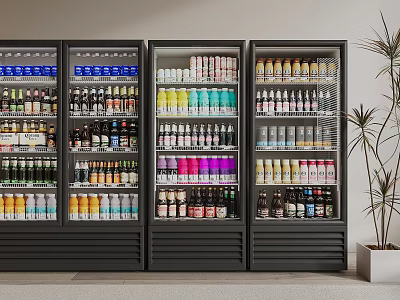 Commercial Display Refrigerators Stocked with Different Types of Beverages in Retail Store 3d model
