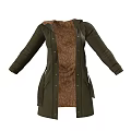 Green Hooded Coat With Brown Inner Lining And Functional Pockets Design 3d model