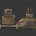 Household Wicker Baskets In Various Sizes With Stacked Design And Bamboo Poles