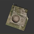 Ancient Stone Structure Model With Red Dome And Stone Walls On Grass Ground